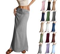 Générique Women Boho Linen Maxi Skirts Trendy Comfy Drawstring Waist A Line Cute Bohemian 2025 Summer Vacation Flowy Skirts (Gray,TTG)