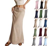 Générique Women Boho Linen Maxi Skirts Trendy Comfy Drawstring Waist A Line Cute Bohemian 2025 Summer Vacation Flowy Skirts (Light Khaki,TG)