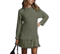 Générique Women Cable Knit Sweater Dress, Crewneck Long Sleeve Pleated Mini Dress,Twofer Style Patchwork Dresses (Green,TG)