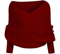 Générique Women Fall Winter Snowfall Sweater Scarf with Sleeves Multi-Use Wrap Blanket Scarf Crochet Knitted Shawl Cape (wine,10TG)