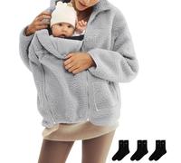 Générique Women Fleece Zip Up 2 in 1 Wearing Jacket, Wearing Jacket Sherpa Kangaroo Hoodies with Carrier Pocket (Light Gray,TTG)