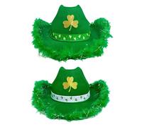 Générique Women Green Cowboy Hat With Shamrock Pattern Adjustable Western Party Costume Accessory | Country Festival Trucker Cowgirl Style Hat For St Patrick Theme Dress Up Decorations