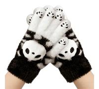 Générique Women Knit Gloves - Warm Thick Plush Panda Mittens, Touchscreen Mitts | Five Finger Riding Gloves with Cute for Travel School Cycling Ladies Students