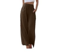 Générique Women Linen Drawstring Palazzo Harem Pants with Pockets，Lightweight Drawstring Elastic Waist Pants，Fit Wide Leg Cropped (Coffee,M)