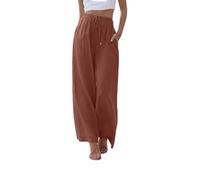 Générique Women Linen Drawstring Palazzo Harem Pants with Pockets，Lightweight Drawstring Elastic Waist Pants，Fit Wide Leg Cropped (Orange,Grand)