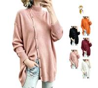 Générique Women Mock-Neck Asymmetric Button Oversized Knit Cardigan Sweater | Soft Asymmetrical Button Cardigan Coat,Fall Fashion Loose-Fit Turtleneck Knit Pullover Top,for Casual Outfits