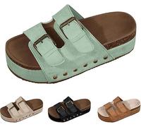 Générique Women Platform Sandals Cork Wedge Clogs Open Toe Slip On Adjustable Buckle Arch Support Wide Width Chunky Slides Summer Beach Mules (green,42)