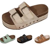 Générique Women Platform Sandals Cork Wedge Clogs Open Toe Slip On Adjustable Buckle Arch Support Wide Width Chunky Slides Summer Beach Mules (khaki,43)