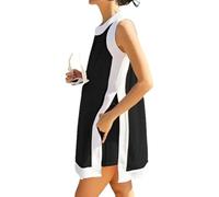 Générique Women’s 2 Piece Sets Boho Color Block Dresses Summer Casual Sleeveless Crewneck Tops Shorts Matching Set with Pockets (black,S)