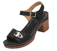 Générique Women’s Chunky Block Heel Sandals Open Toe Adjustable Ankle Strap Comfortable Summer Beach Casual Dressy Wedge Shoes (black,43)