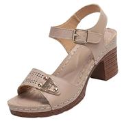 Générique Women’s Chunky Block Heel Sandals Open Toe Adjustable Ankle Strap Comfortable Summer Beach Casual Dressy Wedge Shoes (khaki,40)