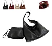 Générique Women‘s Faux Leather Tote Bag, Vintage Large Capacity Shoulder Bag Y2K Hobo Handbag, Stylish Everyday Handbags (Black,Buckle)