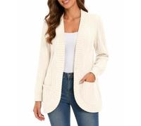 Générique Women’s Long Sleeve Ribbed Knit Cardigan, Lightweight Oversized Open Front Fall Sweater Coat with Pockets (TTG,Beige)
