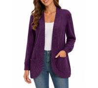 Générique Women’s Long Sleeve Ribbed Knit Cardigan, Lightweight Oversized Open Front Fall Sweater Coat with Pockets (M,Purple)