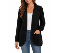 Générique Women’s Long Sleeve Ribbed Knit Cardigan, Lightweight Oversized Open Front Fall Sweater Coat with Pockets (M,Black)