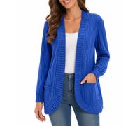 Générique Women’s Long Sleeve Ribbed Knit Cardigan, Lightweight Oversized Open Front Fall Sweater Coat with Pockets (S,Blue)