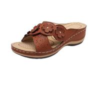 Générique Women’s Orthopedic Wedge Sandals with Arch Support, Flower Slide Platform Sandals, Cushioned Slip On Walking Shoes, Comfortable Summer Beach Indoor Outdoor Slippers (brown,43)