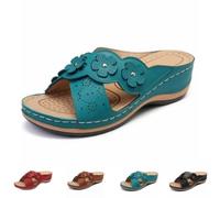 Générique Women’s Orthopedic Wedge Sandals with Arch Support, Flower Slide Platform Sandals, Cushioned Slip On Walking Shoes, Comfortable Summer Beach Indoor Outdoor Slippers (blue,41)