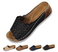 Générique Women’s Orthopedic Wedge Sandals with Breathable Floral Straps, Non-Slip Arch Support & Adjustable Toe Clasp, 2025 Trendy Walking Shoes (Black,43)