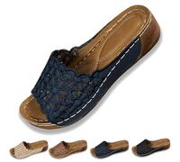 Générique Women’s Orthopedic Wedge Sandals with Breathable Floral Straps, Non-Slip Arch Support & Adjustable Toe Clasp, 2025 Trendy Walking Shoes (Navy blue,37)