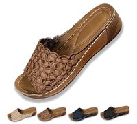 Générique Women’s Orthopedic Wedge Sandals with Breathable Floral Straps, Non-Slip Arch Support & Adjustable Toe Clasp, 2025 Trendy Walking Shoes (Light brown,41)
