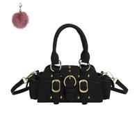 Générique Women’s PU Studded Crossbody, Vintage-Inspired Top Handle Small Handbag, Fall Chic Belt Buckle Design Shoulder Purse