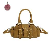 Générique Women’s PU Studded Crossbody, Vintage-Inspired Top Handle Small Handbag, Fall Chic Belt Buckle Design Shoulder Purse