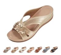 Générique Women’s Wedge Sandals 2026 - Orthopedic Arch Support Open Toe Floral Slip On Platform Sandals for Women, Comfortable Dressy Casual Summer Walking Beach Slides (gold,38)