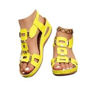 Générique Women’s Wedge Sandals Low Heel Platform Sandals for Women Elastic Ankle Strap Open Toe Slip On Comfortable Lightweight Dressy Summer Casual Slingback (yellow,41)