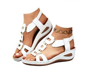 Générique Women’s Wedge Sandals Low Heel Platform Sandals for Women Elastic Ankle Strap Open Toe Slip On Comfortable Lightweight Dressy Summer Casual Slingback (white,37)
