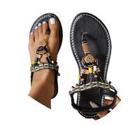 Générique Women Sandals,Sandales BohèMes à Brides PerléEs IdéAles pour L'éTé. Chaussures Plates De Style Romain pour Un Confort Quotidien.