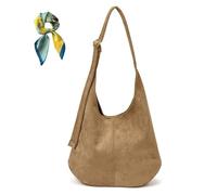 Générique Women Simple Commute Underarm Suede Purse,Brown Slouchy Hobo Shoulder Bags,Trendy Fall Crossbody Bag Travel Work (Khaki)