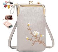 Générique Women Sling Cross-Body Wallet with Mobile Cell Phone Holder, Embroidery Cell Phone Handbags with Card Slots (Grey 1)
