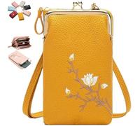 Générique Women Sling Cross-Body Wallet with Mobile Cell Phone Holder, Embroidery Cell Phone Handbags with Card Slots (Yellow 1)