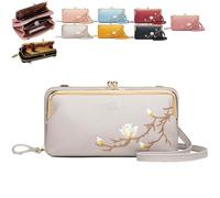 Générique Women Sling Cross-Body Wallet with Mobile Cell Phone Holder, Embroidery Cell Phone Handbags with Card Slots (Grey 2)