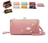Générique Women Sling Cross-Body Wallet with Mobile Cell Phone Holder, Embroidery Cell Phone Handbags with Card Slots (Deep Pink 2)