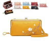 Générique Women Sling Cross-Body Wallet with Mobile Cell Phone Holder, Embroidery Cell Phone Handbags with Card Slots (Yellow 2)