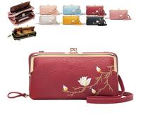 Générique Women Sling Cross-Body Wallet with Mobile Cell Phone Holder, Embroidery Cell Phone Handbags with Card Slots (Red 2)
