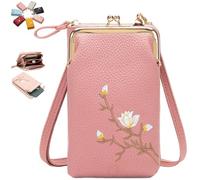 Générique Women Sling Cross-Body Wallet with Mobile Cell Phone Holder, Embroidery Cell Phone Handbags with Card Slots (Deep Pink 1)