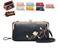 Générique Women Sling Cross-Body Wallet with Mobile Cell Phone Holder, Embroidery Cell Phone Handbags with Card Slots (Black 2)
