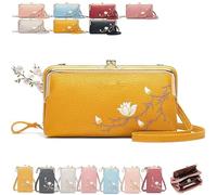 Générique Women Sling Cross-Body Wallet with Mobile Cell Phone Holder, Embroidery Crossbody Purse for Daily Use & Travel (Yellow-A)