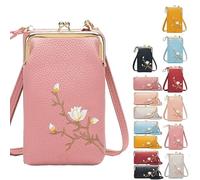 Générique Women Sling Cross-Body Wallet with Mobile Cell Phone Holder, Embroidery Crossbody Purse for Daily Use & Travel (Pink-B)