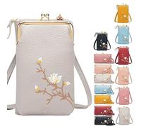 Générique Women Sling Cross-Body Wallet with Mobile Cell Phone Holder, Embroidery Crossbody Purse for Daily Use & Travel (Grey-B)