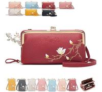 Générique Women Sling Cross-Body Wallet with Mobile Cell Phone Holder, Embroidery Crossbody Purse for Daily Use & Travel (Red-A)