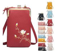 Générique Women Sling Cross-Body Wallet with Mobile Cell Phone Holder, Embroidery Crossbody Purse for Daily Use & Travel (Red-B)