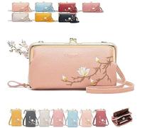 Générique Women Sling Cross-Body Wallet with Mobile Cell Phone Holder, Embroidery Crossbody Purse for Daily Use & Travel (Pink-A)