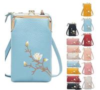 Générique Women Sling Cross-Body Wallet with Mobile Cell Phone Holder, Embroidery Crossbody Purse for Daily Use & Travel (Blue-B)