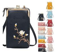 Générique Women Sling Cross-Body Wallet with Mobile Cell Phone Holder, Embroidery Crossbody Purse for Daily Use & Travel (Black-B)