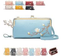 Générique Women Sling Cross-Body Wallet with Mobile Cell Phone Holder, Embroidery Crossbody Purse for Daily Use & Travel (Blue-A)