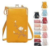 Générique Women Sling Cross-Body Wallet with Mobile Cell Phone Holder, Embroidery Crossbody Purse for Daily Use & Travel (Yellow-B)